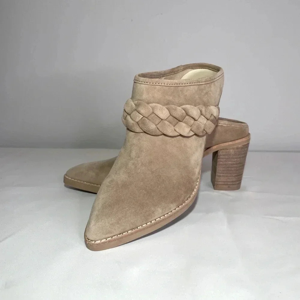 Dolce Vita Braided Western Mules in Truffle Sude  Size 7.5